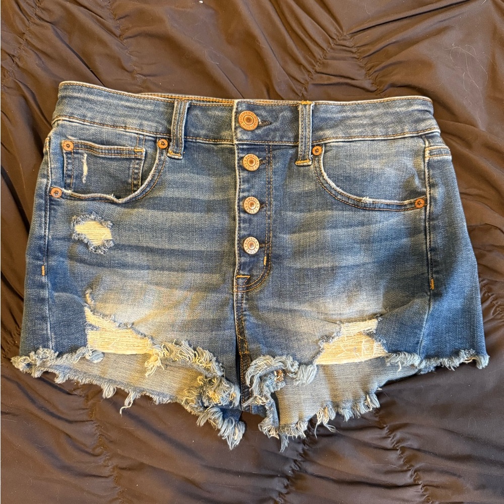 American Eagle Outfitters Blue Distressed Jean Shorts